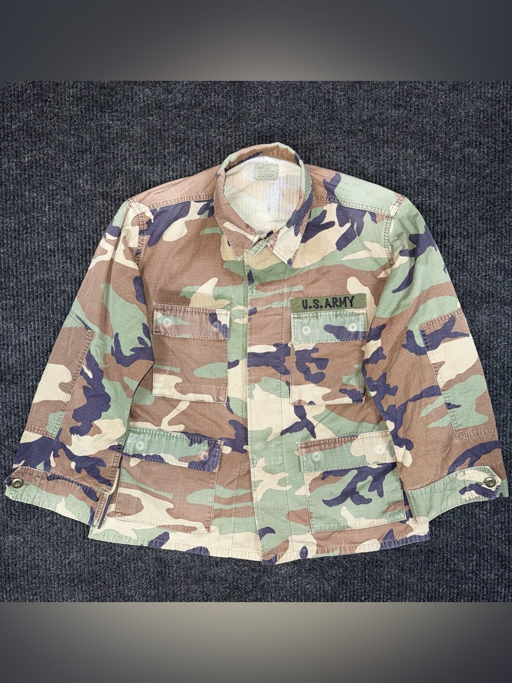 Vintage US Army Woodland Camo Faded BDU Jacket Sz M Ripstop Military Coat 90s
